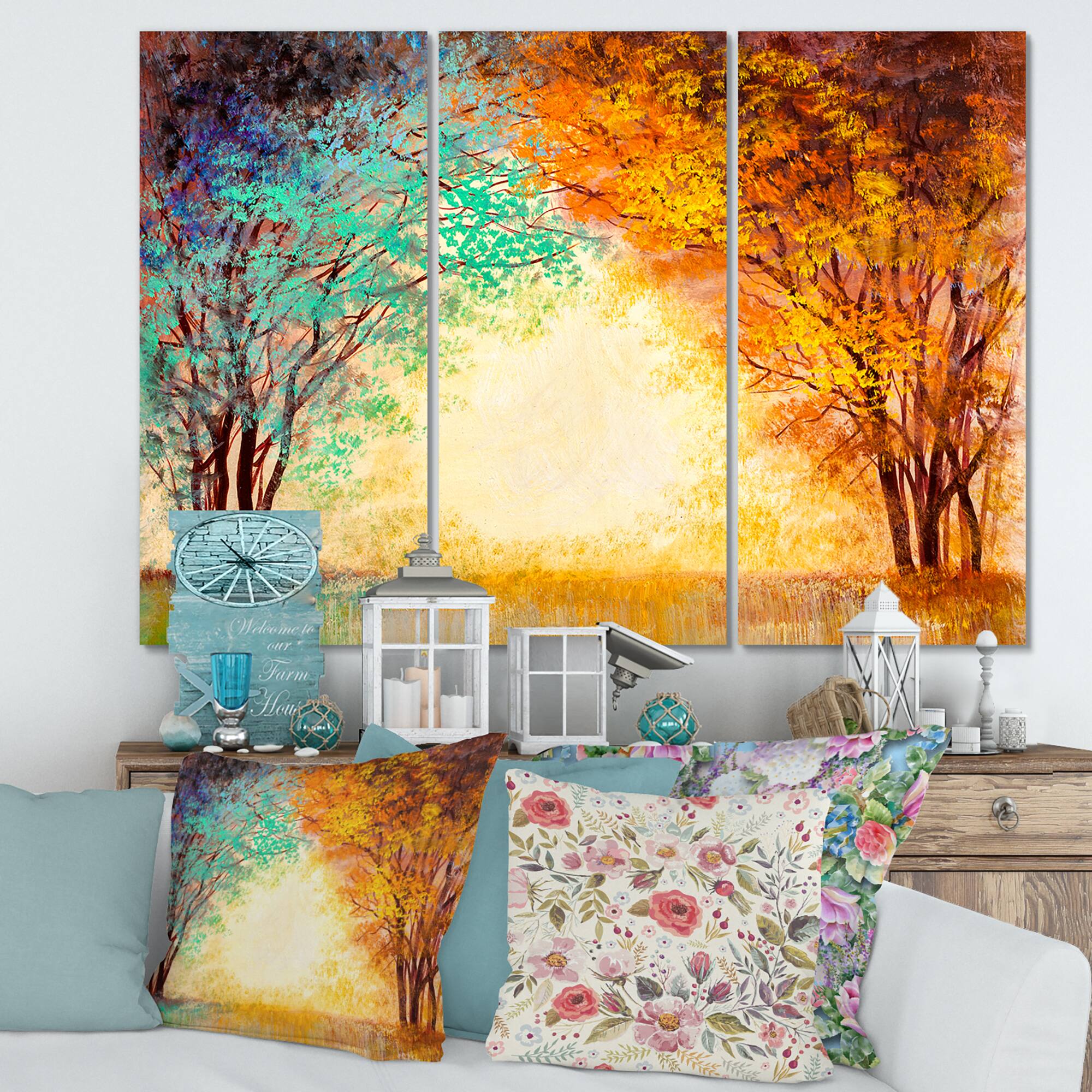 Designart - Alley Through The Park In Autumn Sunset